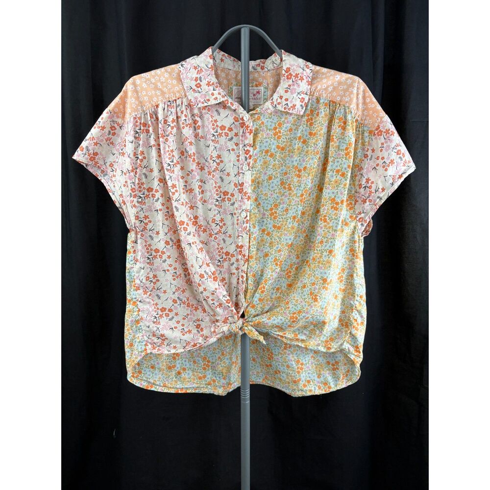 American Eagle Floral Patchwork Button Down Shirt M 100% Cotton Cottagecore